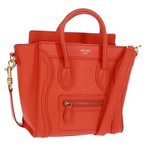 CELINE Drummed Calfskin Nano Luggage Vermillion